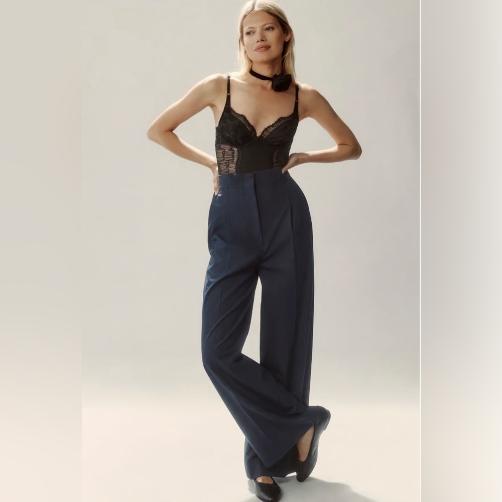 Anthropologie Maeve Hollywood Tailored Trousers in Navy Pinstripe.